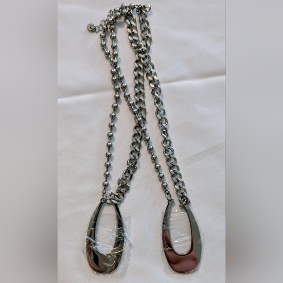 Silver Link Chain Choker Necklace Y2K Minimalist Abstract - Picture 3 of 4